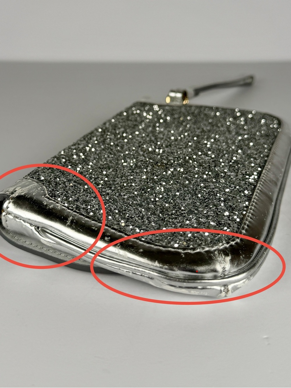 Jimmy Choo Silver Glitter Wristlet / Clutch Evening Bag Full Inclusion - Picture 8 of 16